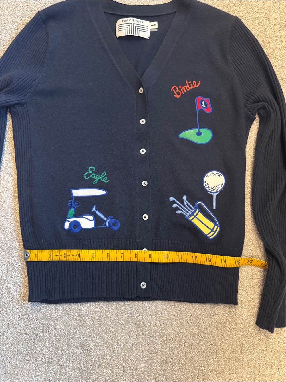 Tory BurchSport Women's Navy Golf Embroidered Cashmere blend Cardigan, Medium - Picture 7 of 10